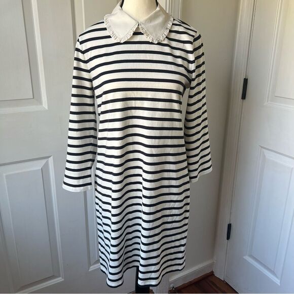 Kate Spade white and black stripe dress with Peter pan collar Sz Small - Picture 1 of 5